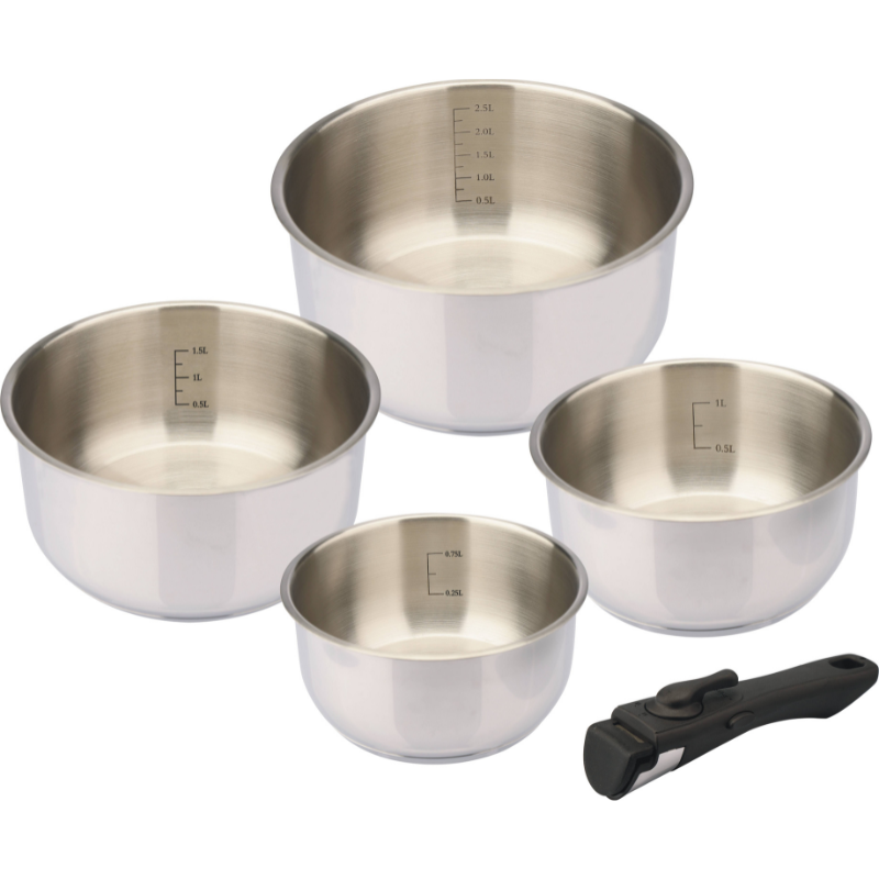 Lot de 5 casseroles inox triple fond - HORA