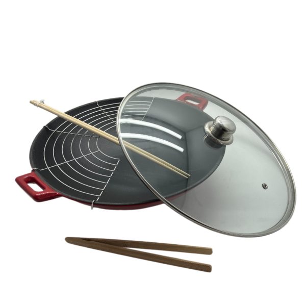 Wok en fonte avec couvercle en verre - 36cm – Image 2