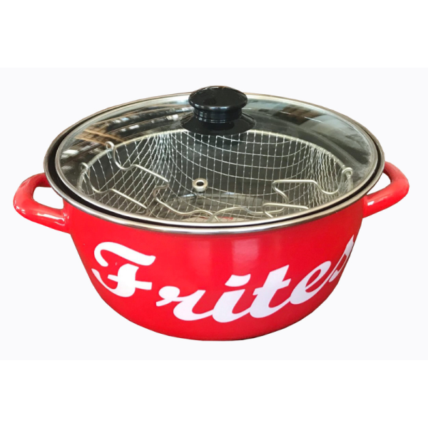 Friteuse BAUMALU 26 Cm Noire Émail - Capacité 5 L, Induction Compatible - Panier Étamé, Couvercle Verre