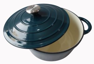 Cocotte ronde en fonte avec couvercle - Bleu vert