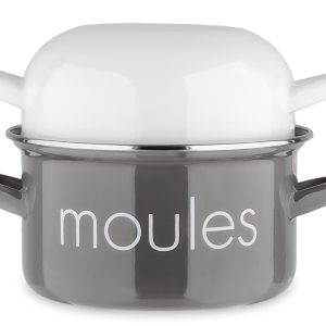 marmite moules grise avec couvercle blanc