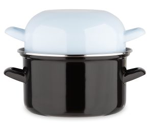Marmite à moule noire avec couvercle bleu - 20cm