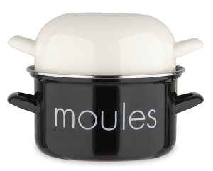 Marmite à moules noire marquage "Moules" et couvercle blanc - couvercle blanc - 20cm