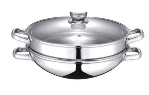 Wok & wok vapeur 2 en 1 en inox - 32cm